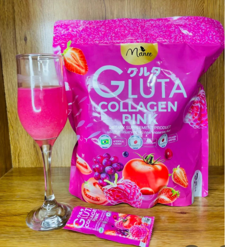 پودر نوشیدنی سفید کننده قوی و جوانساز گلوتاتیون و کلاژنManee Gluta Collagen Pink اورجینال حاوی ۳5ساشه ۱۰گرمی